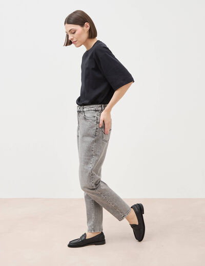 Jeans mom 7/8&egrave;me denim snow gris femme