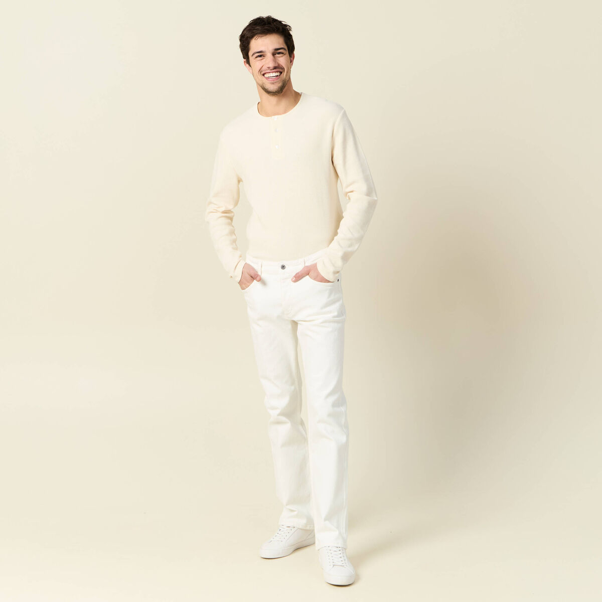 Jeans regular 5 poches denim blanc homme