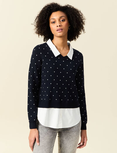 Pull manches longues 2-en1 bleu marine femme