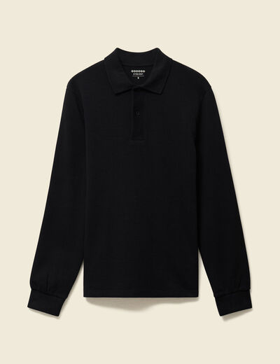 Polo cintr&eacute; manches longues en coton noir homme