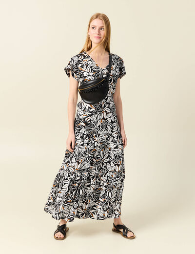 Robe longue évasée dos ouvert noir femme