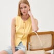 D&eacute;bardeur droit col rond doubl&eacute; jaune clair femme