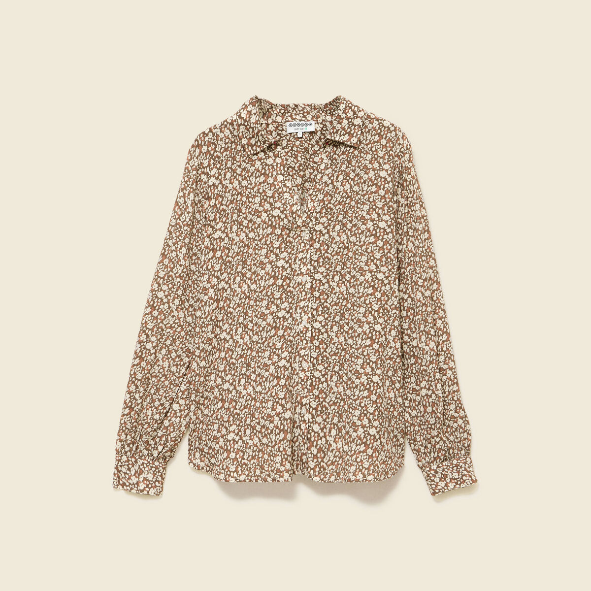 Blouse droite courte manches longues marron femme