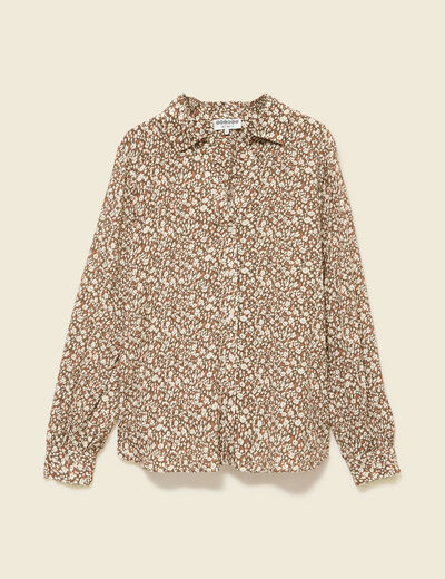Blouse droite courte manches longues marron femme