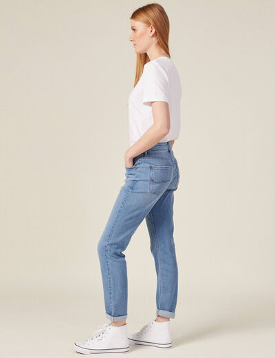 Jeans girlfriend taille haute denim stone femme