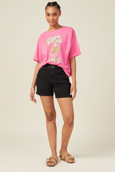 T-shirt manches courtes rose fushia femme
