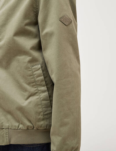 Blouson manches longues doubl&eacute; en coton vert kaki homme