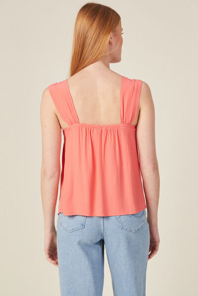 Blouse bretelles larges rose corail femme