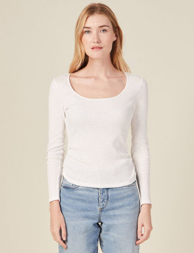 T-shirt manches longues côtelé ecru femme