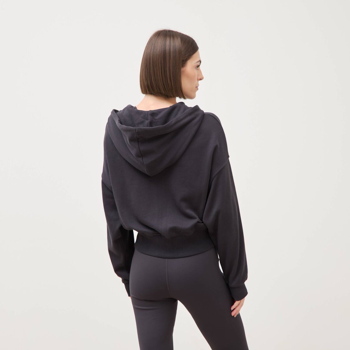 Sweat boyfriend &agrave; capuche gris fonc&eacute; femme