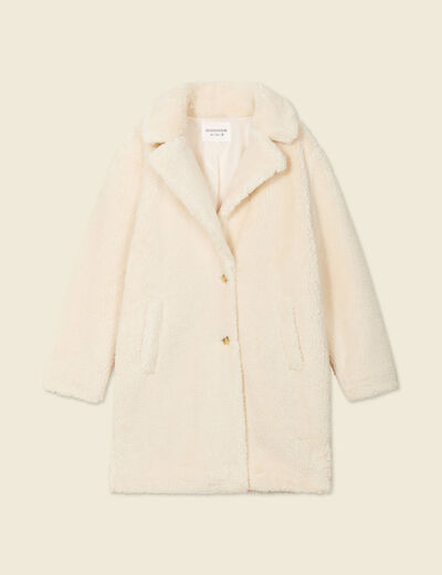Manteau long laine mouton creme femme