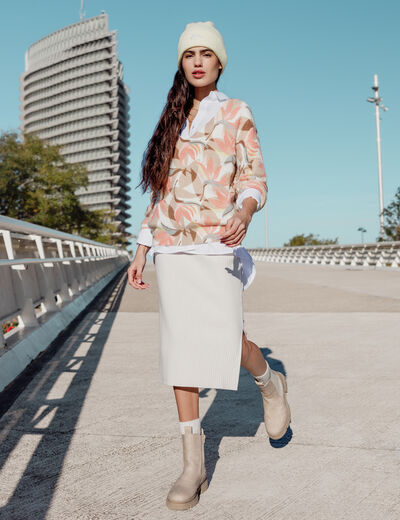 Jupe tricot midi ajustée beige femme