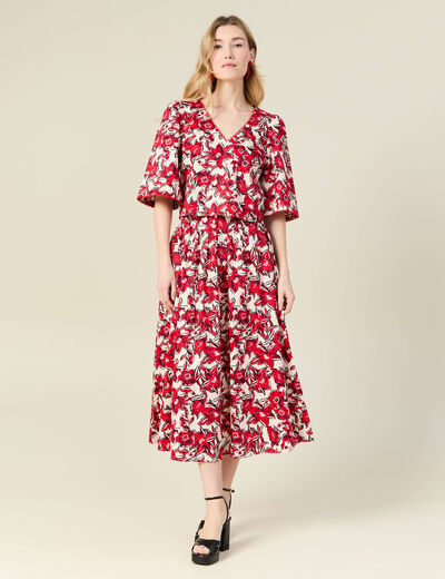 Jupe longue évasée rouge femme