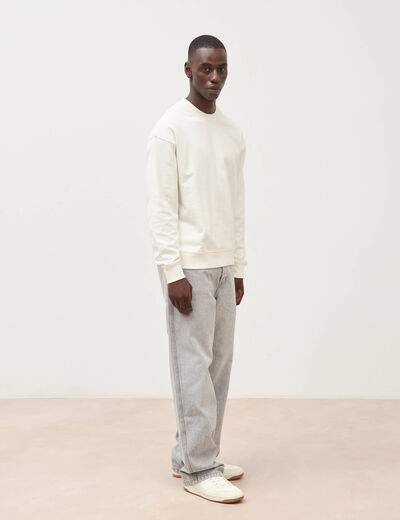 Sweat col rond manches longues en coton ecru homme