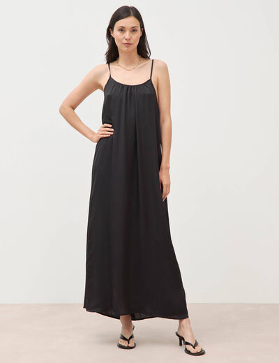 Robe bretelle satin&eacute;e col rond noir femme
