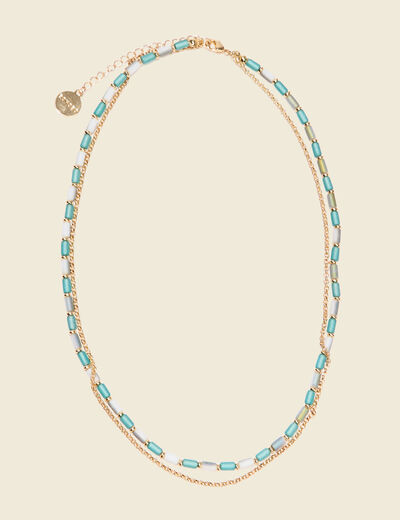Collier 2 rangs avec perles vert pastel femme