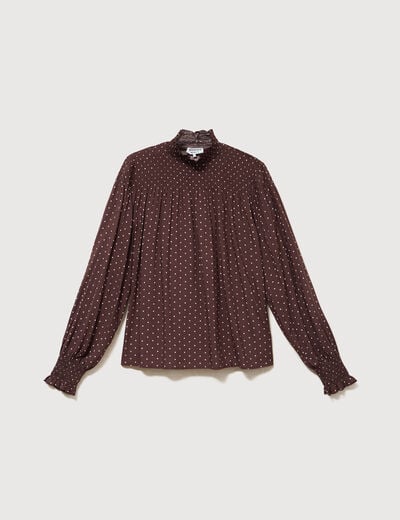Blouse droite manches longues marron fonc&eacute; femme
