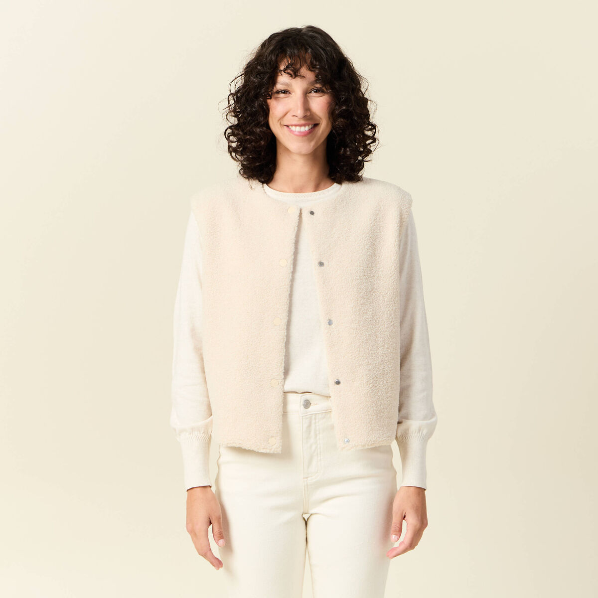 Gilet sans manches r&eacute;versible creme femme