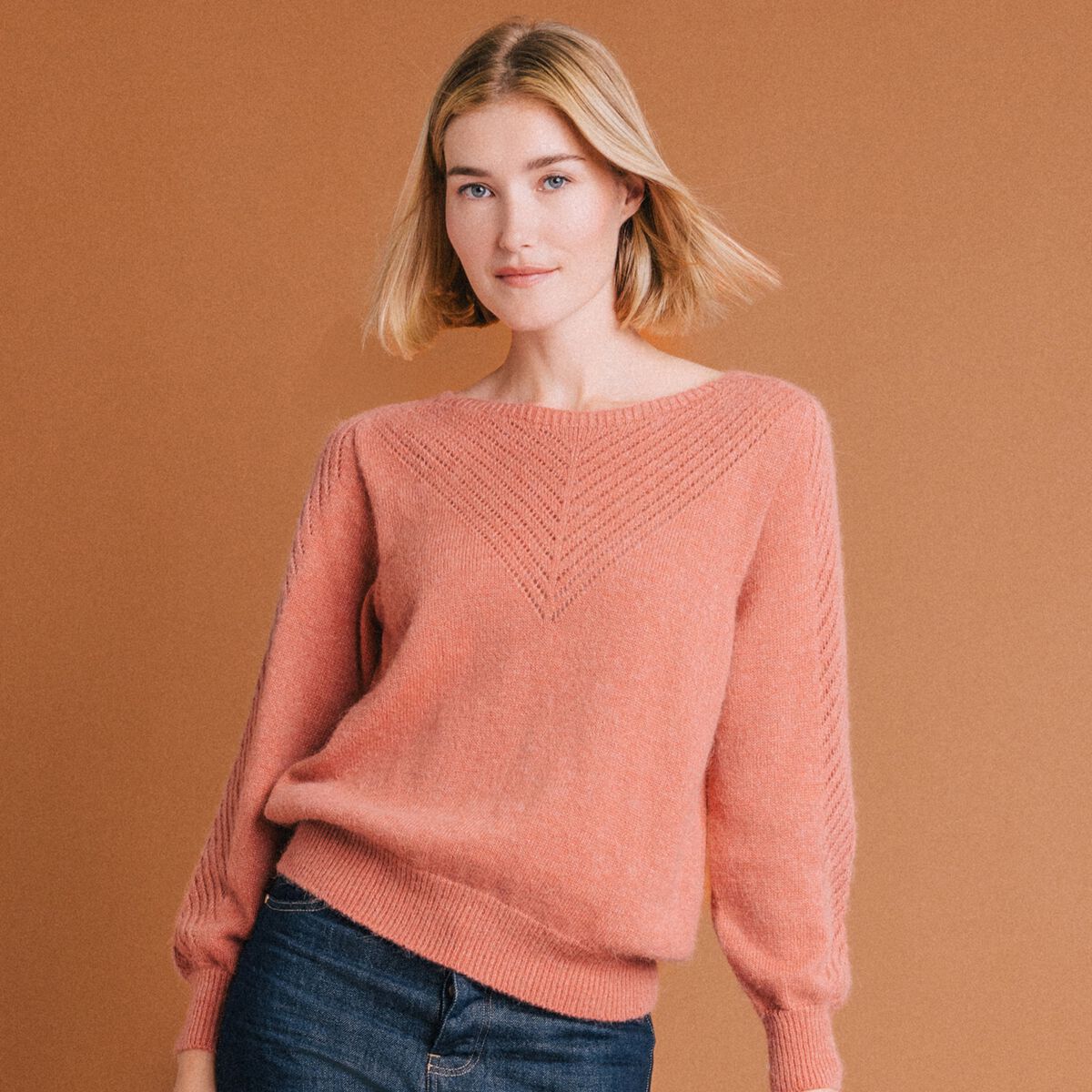 Pull manches longues fabriqu&eacute; en France rose pastel femme