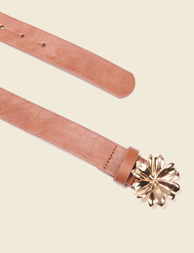 Ceinture avec boucle fleur marron femme