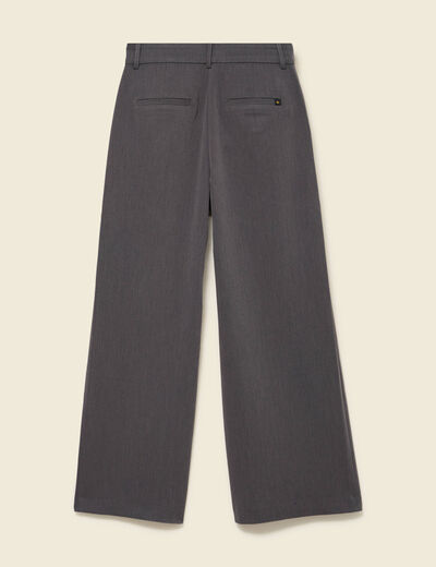 Pantalon large taille haute fluide gris femme