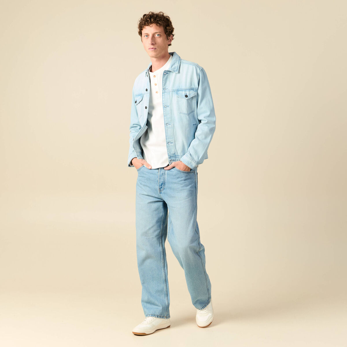 Veste droite en jean denim bleach homme