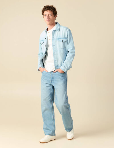 Veste droite en jean denim bleach homme