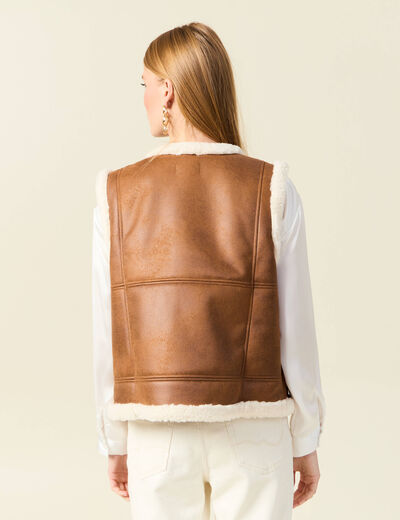Veste su&eacute;dine sans manches marron femme