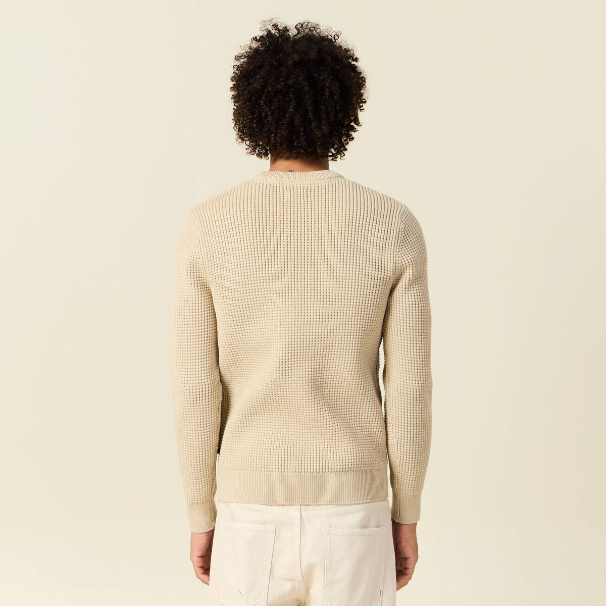 Pull manches longues col rond sable homme