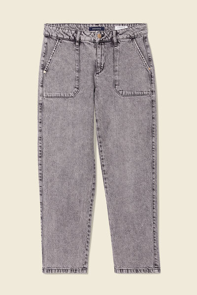 Jeans large poche charpentier denim snow gris femme