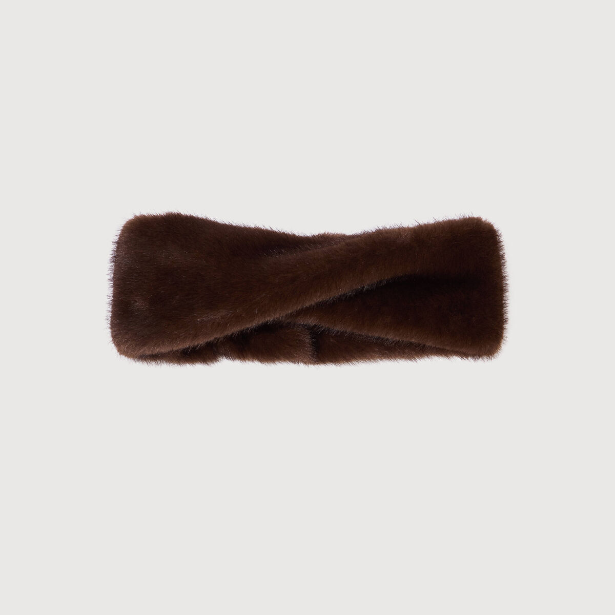 Bandeau imitation fourrure marron fonc&eacute; femme