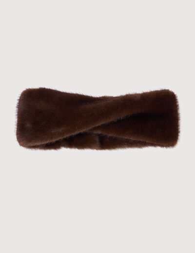 Bandeau imitation fourrure marron fonc&eacute; femme