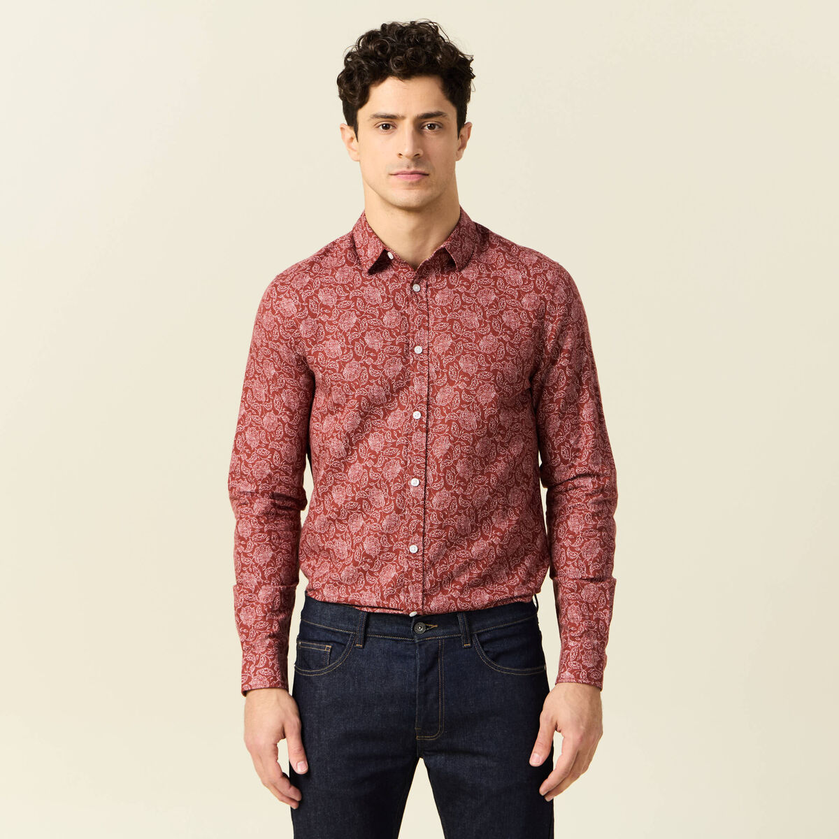Chemise manches longues marron homme
