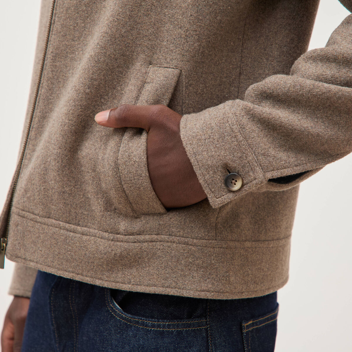 Veste oversize courte col classique taupe homme