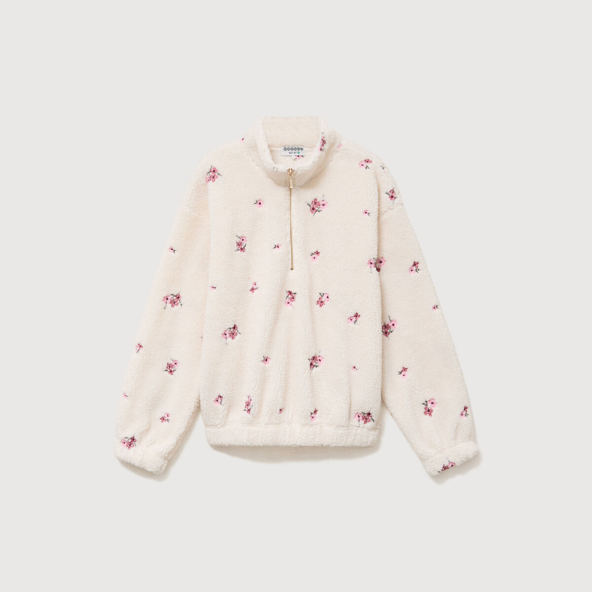 Sweat bouclette sherpa col montant ivoire femme