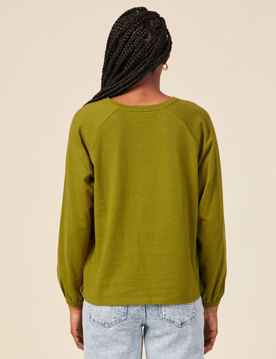 T-shirt manches longues vert kaki femme