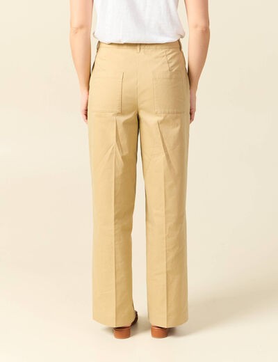 Pantalon large taille haute beige femme