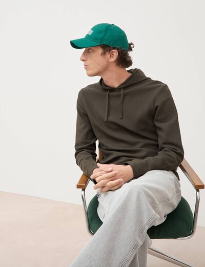 T-shirt &agrave; capuche vert kaki homme