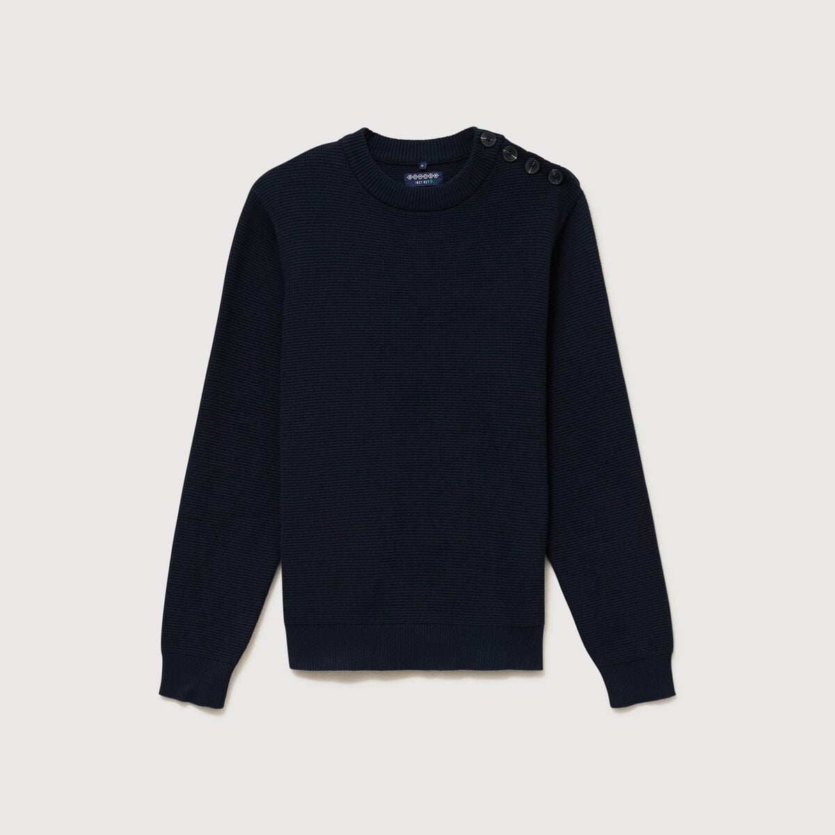 Pull manches longues col rond bleu marine homme