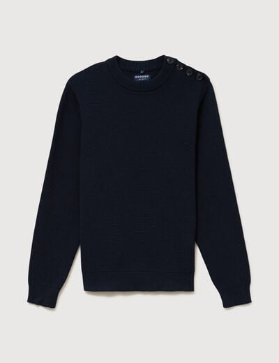 Pull manches longues col rond bleu marine homme