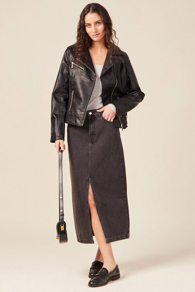 Veste esprit biker droite noir femme