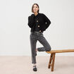 Jeans girlfriend 5 poches denim snow gris femme