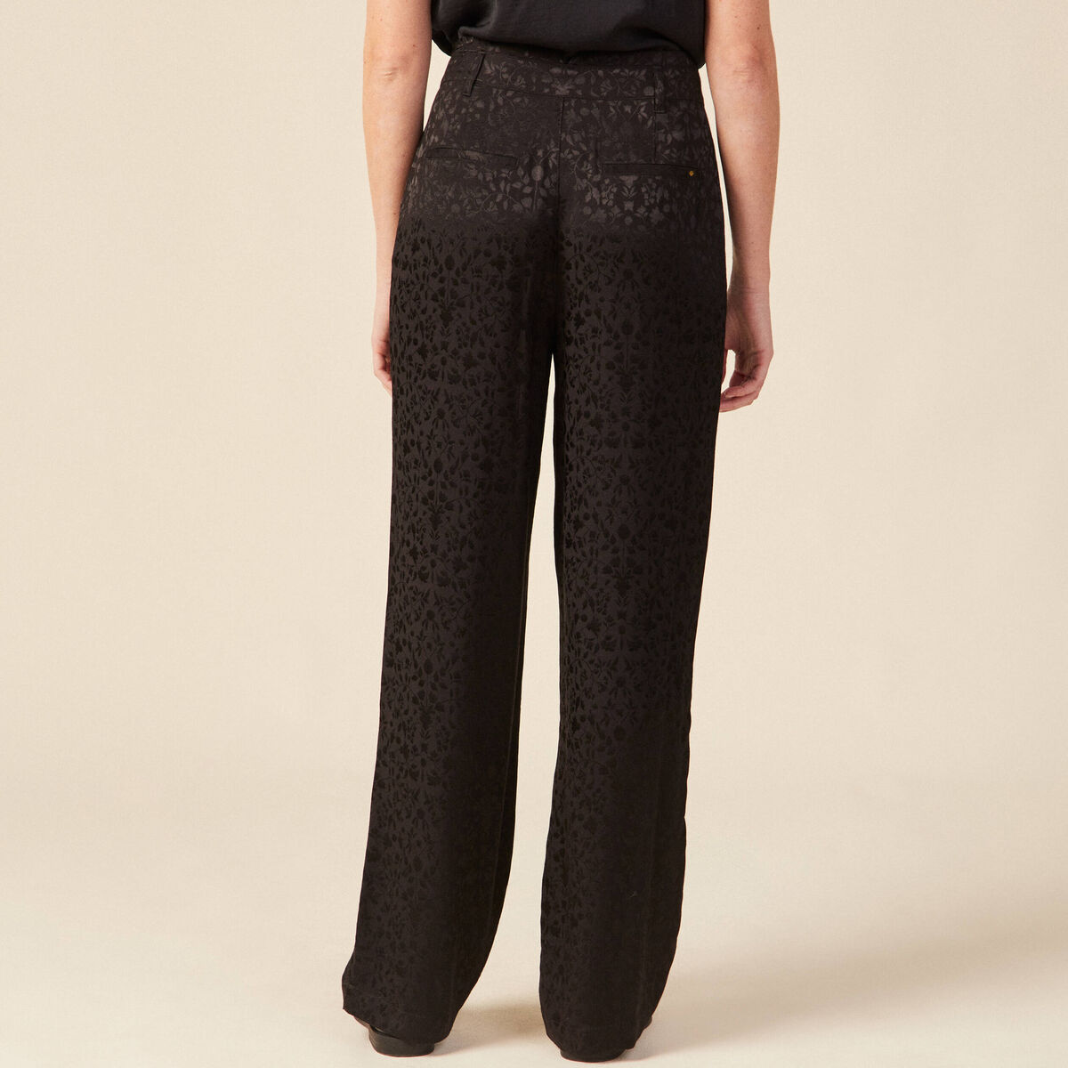 Pantalon large satin noir femme