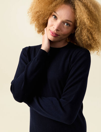 Robe manches longues bleu fonc&eacute; femme