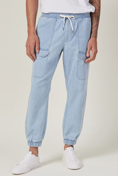 Jeans battle taille élastiquée denim bleach homme