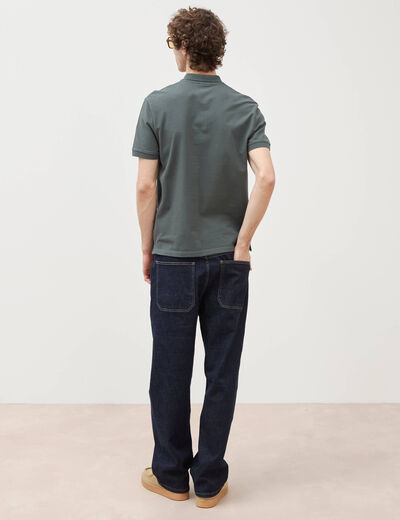 Polo cintr&eacute; en coton manches courtes vert kaki homme
