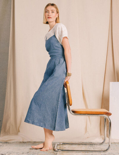 Robe bretelle en jeans col rond denim used femme