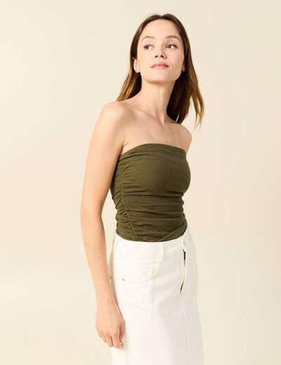 Bustier cropped côtelé vert kaki femme