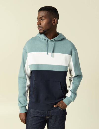 Sweat &agrave; capuche manches longues bleu gris homme