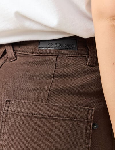 Jeans large cropped taille haute marron femme